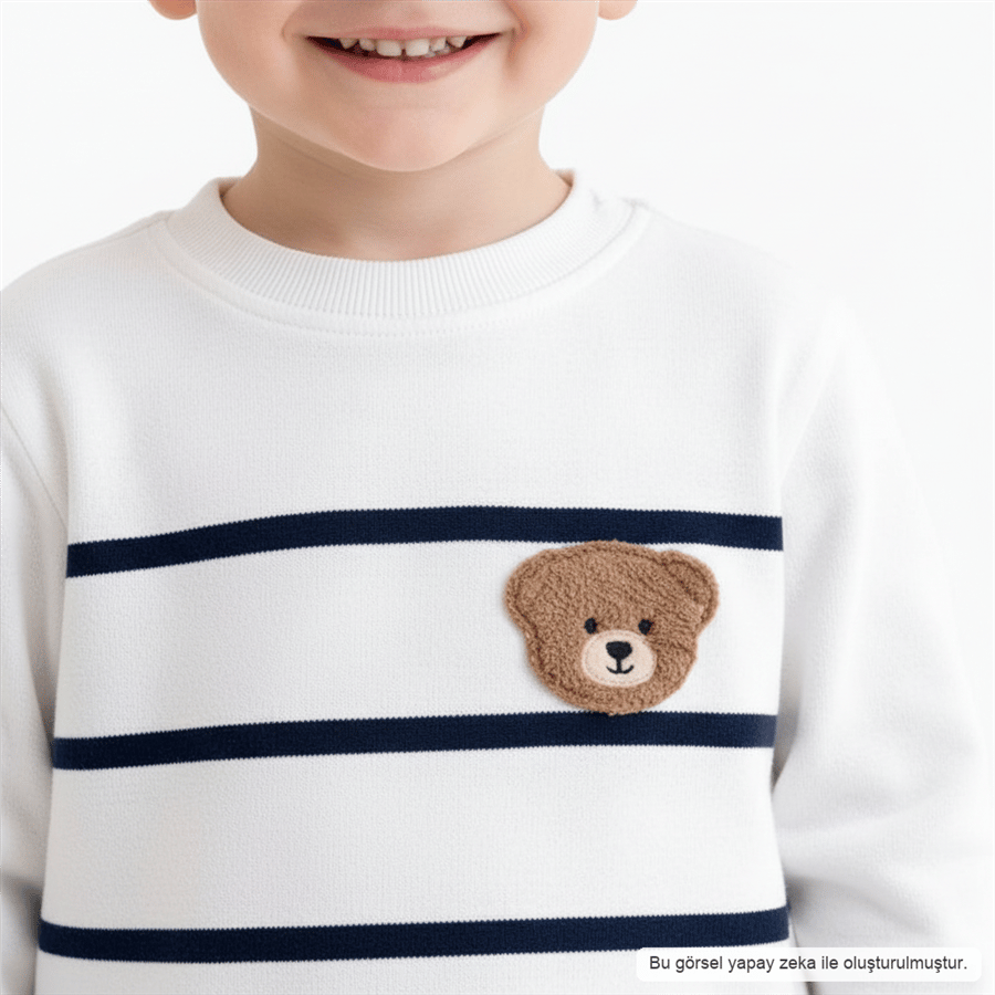 Erkek Bebek Çizgili Sweatshirt Eşofman Takımı 6-12 Ay