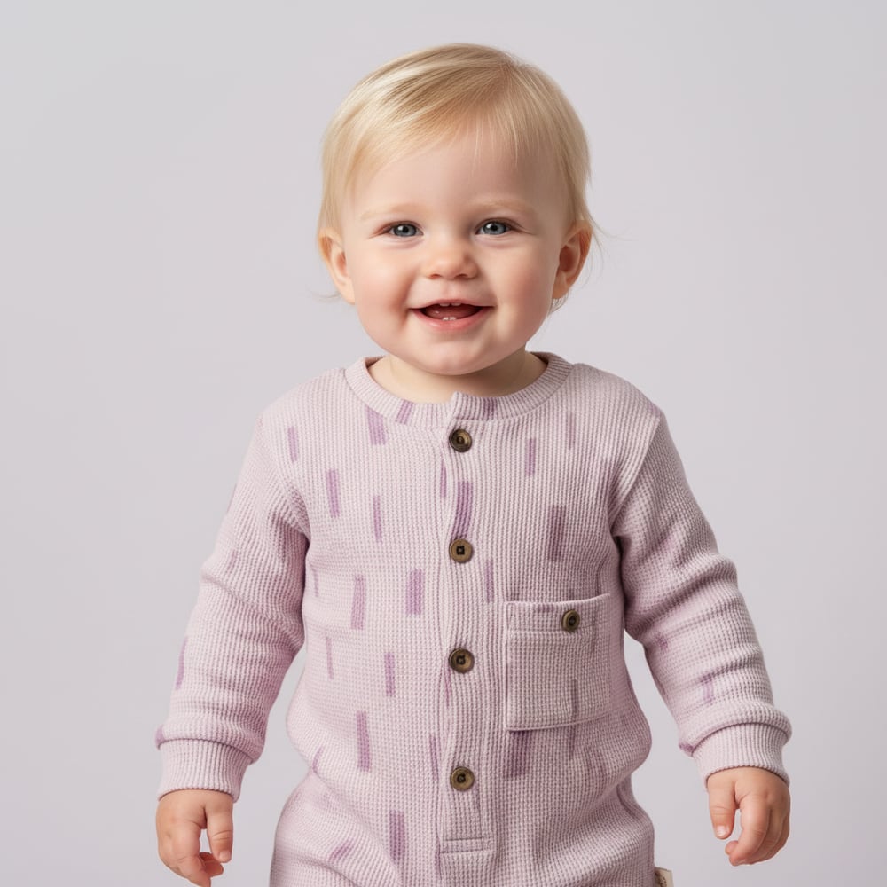 Unisex Bebek Çocuk Organik Pamuklu Uzun Kollu Yaka Cepli Tulum