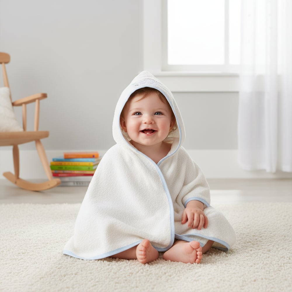 Unisex Yenidoğan Bebek Kapüşonlu Ahtapot Nakışlı Havlu