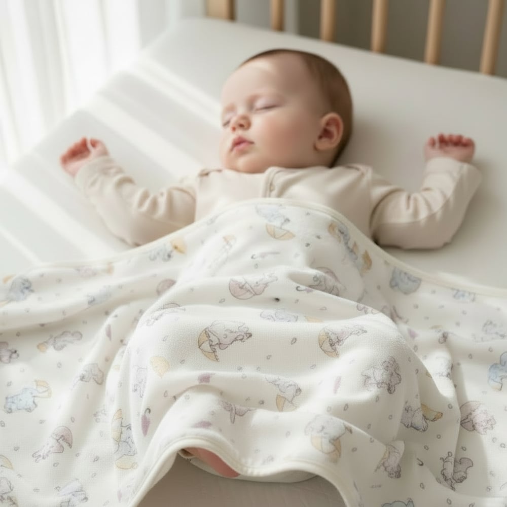 Unisex Yenidoğan Bebek %100 Organik Pamuk Fil Temalı Battaniye