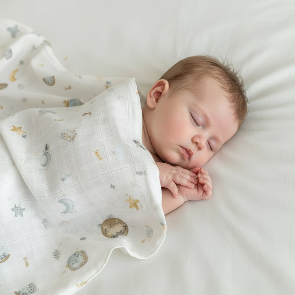 Unisex Yenidoğan Bebek %100 Pamuklu Desenli Çok Amaçlı Müslin Battaniye