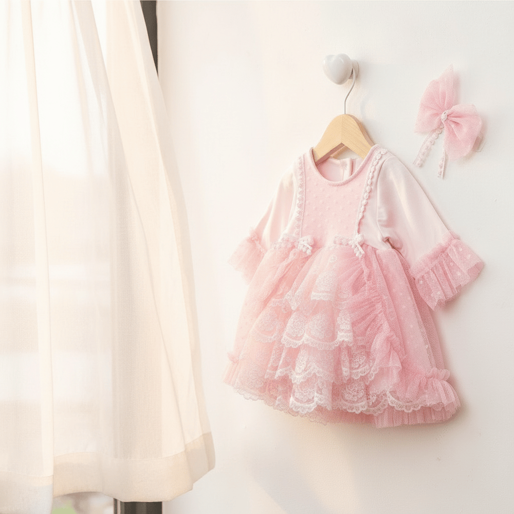 Kız Bebek Tüllü Elbise Bandana Toka Seti 0-9 Ay
