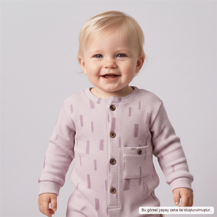Unisex Bebek Pamuklu Uzun Kollu Cepli Tulum 6-24 Ay