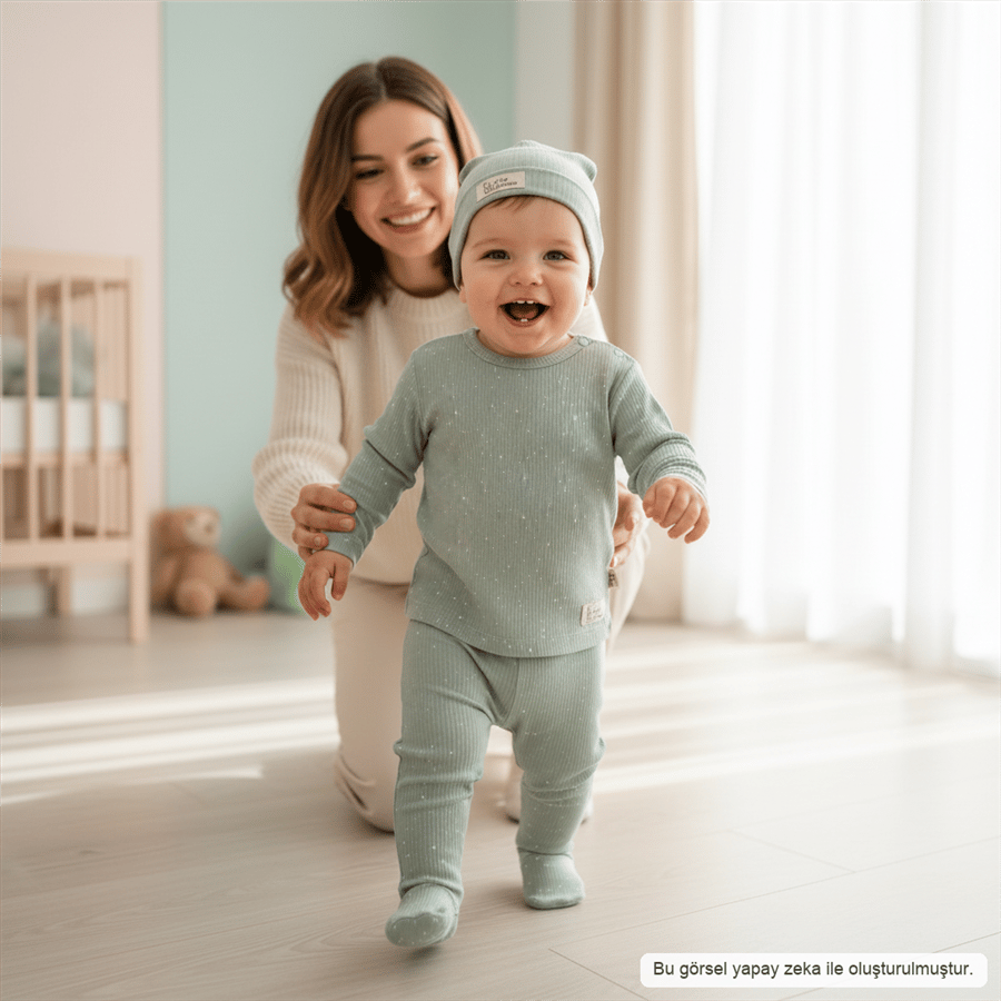 Unisex Bebek Pamuklu Şapkalı 3lü Takım 3-9 Ay