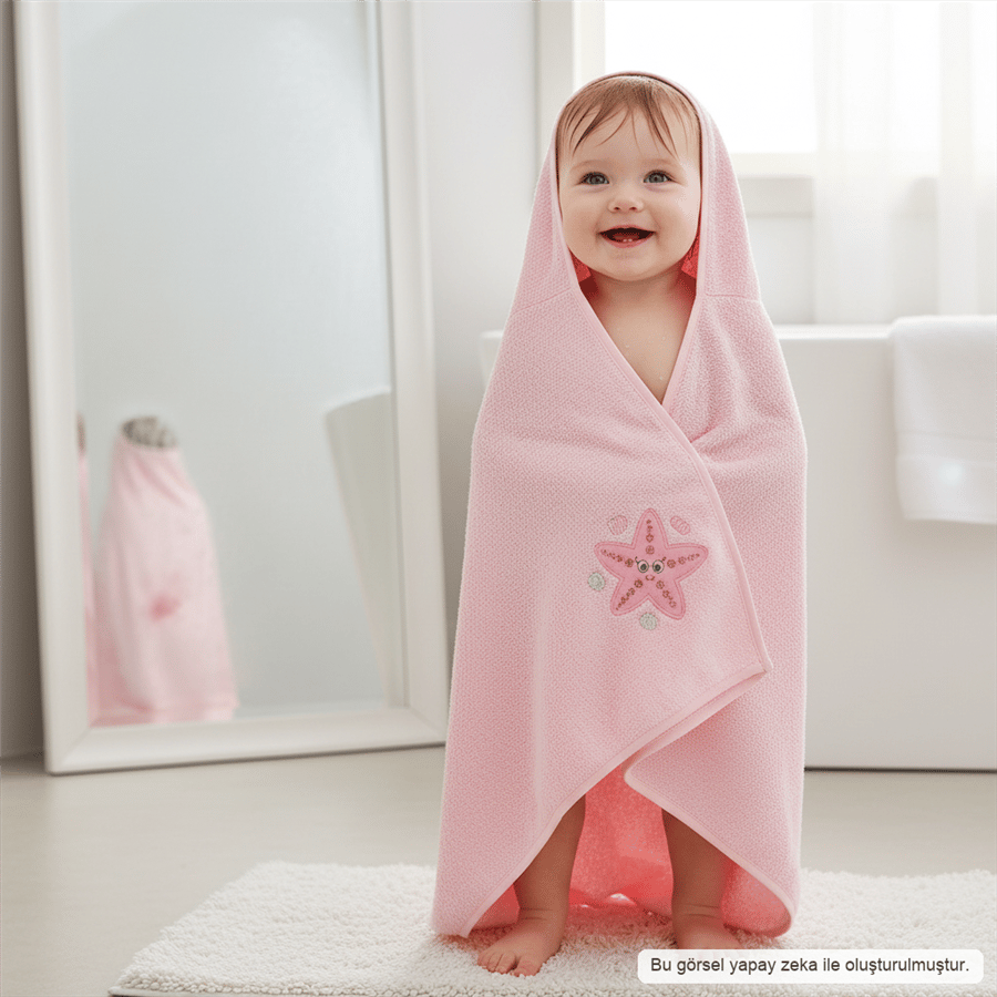 Unisex Yenidoğan Kapüşonlu Nakışlı Bebek Havlusu
