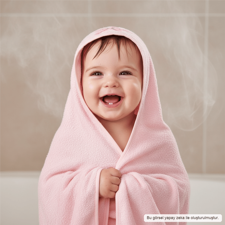 Unisex Yenidoğan Kapüşonlu Nakışlı Bebek Havlusu