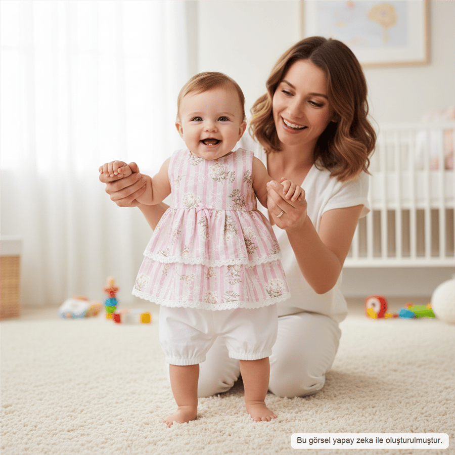 Kız Bebek Çocuk Fiyonklu Çiçekli Sıfır Kollu 2li Takım
