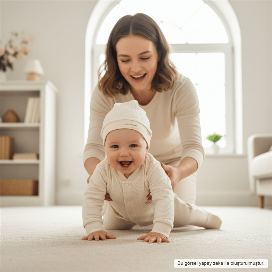 Unisex Bebek Uzun Kollu Şapkalı Çıtçıtlı Tulum 9-24 Ay