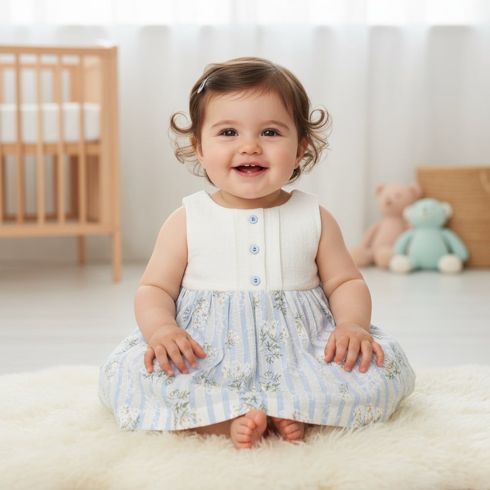 Kız Bebek Çocuk Çiçek Desenli Sıfır Kollu Elbise