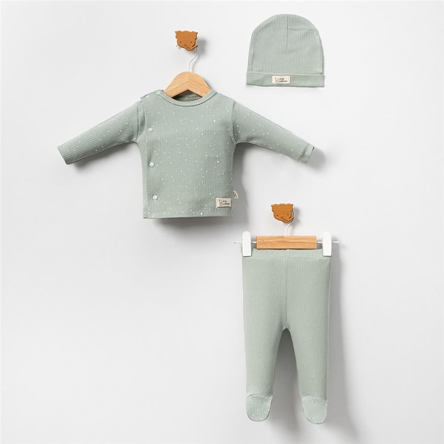 Unisex Bebek Pamuklu Şapkalı 3lü Takım 3-9 Ay