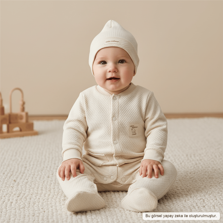 Unisex Bebek Uzun Kollu Şapkalı Çıtçıtlı Tulum 9-24 Ay