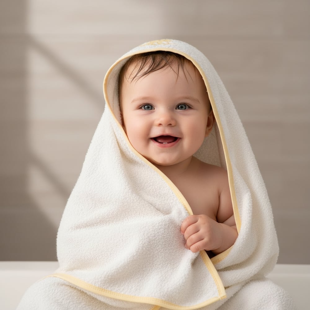 Unisex Yenidoğan Bebek Kapüşonlu Ahtapot Nakışlı Havlu