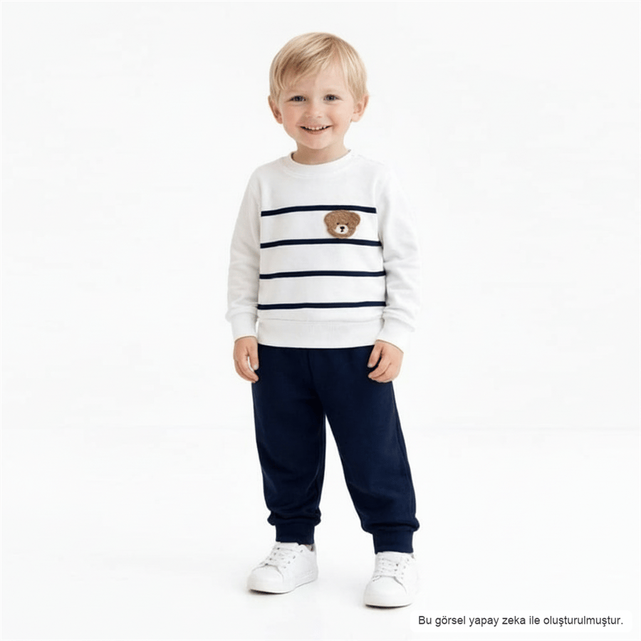 Erkek Bebek Çizgili Sweatshirt Eşofman Takımı 6-12 Ay