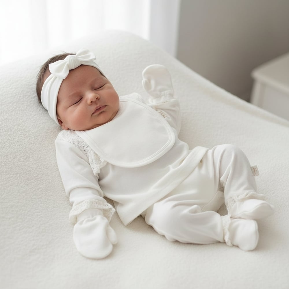 Kız Bebek Organik Pamuklu Uzun Kollu İşlemeli 5li Set