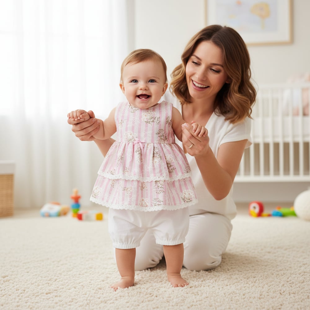 Kız Bebek Çocuk Fiyonklu Çiçekli Sıfır Kollu 2li Takım