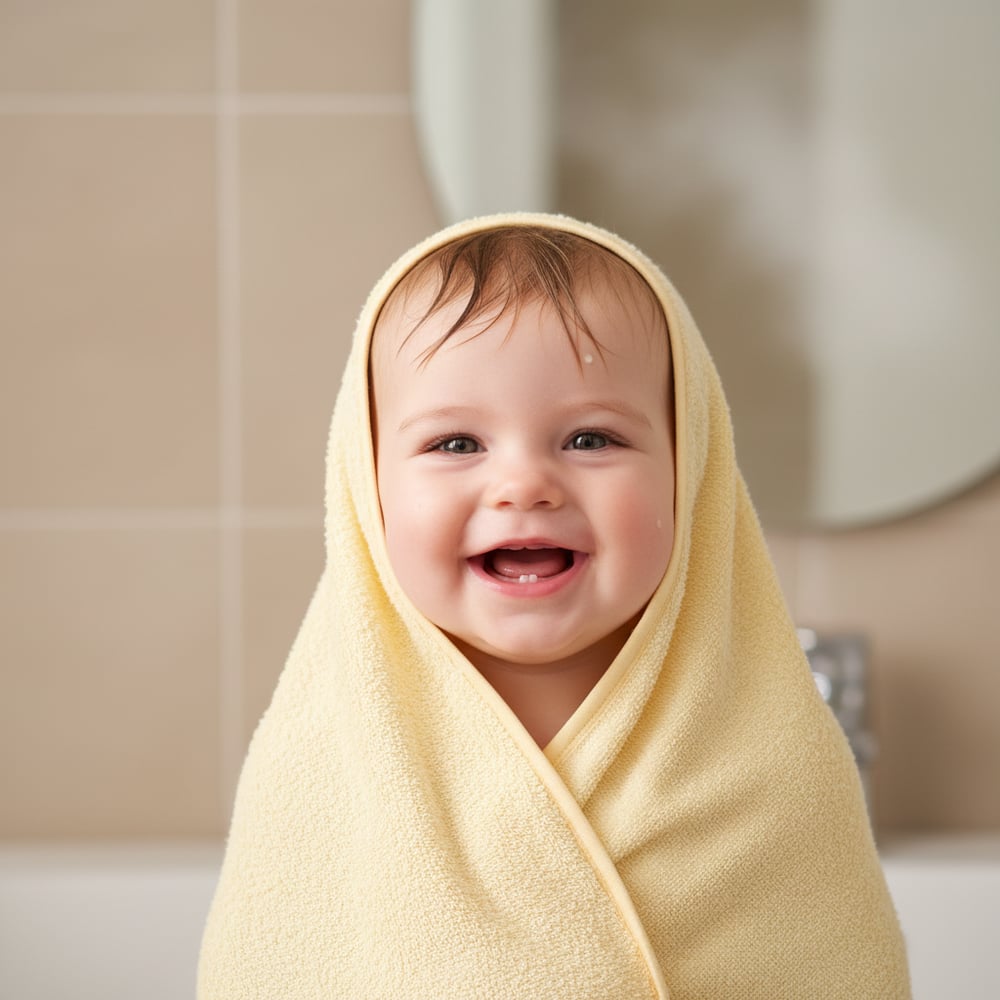 Unisex Yenidoğan Bebek Kapüşonlu Nakışlı Havlu