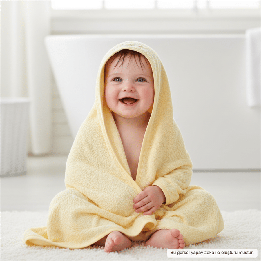 Unisex Yenidoğan Kapüşonlu Nakışlı Bebek Havlusu