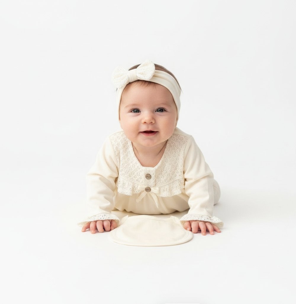 Kız Bebek Organik Pamuklu Uzun Kollu İşlemeli 5li Set