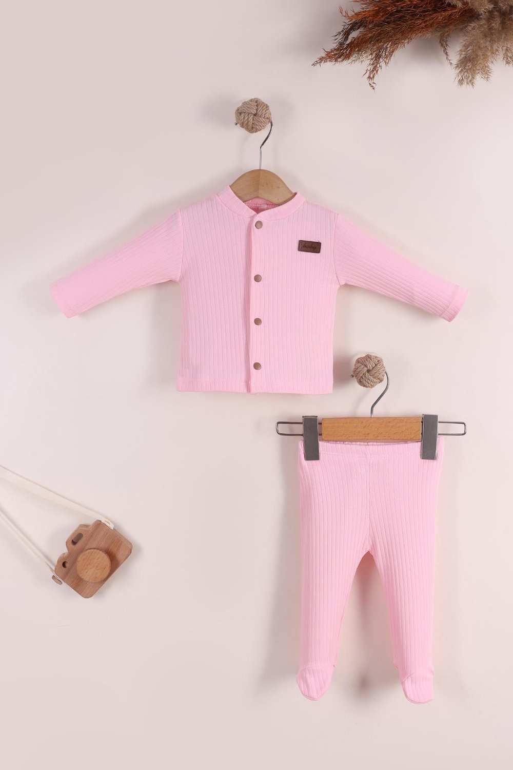 Erkek Bebek TakımPembe Kız Erkek Bebek Takım Unisex Yenidoğan 0-3 Ay Ribana Kumaş Patikli Takım