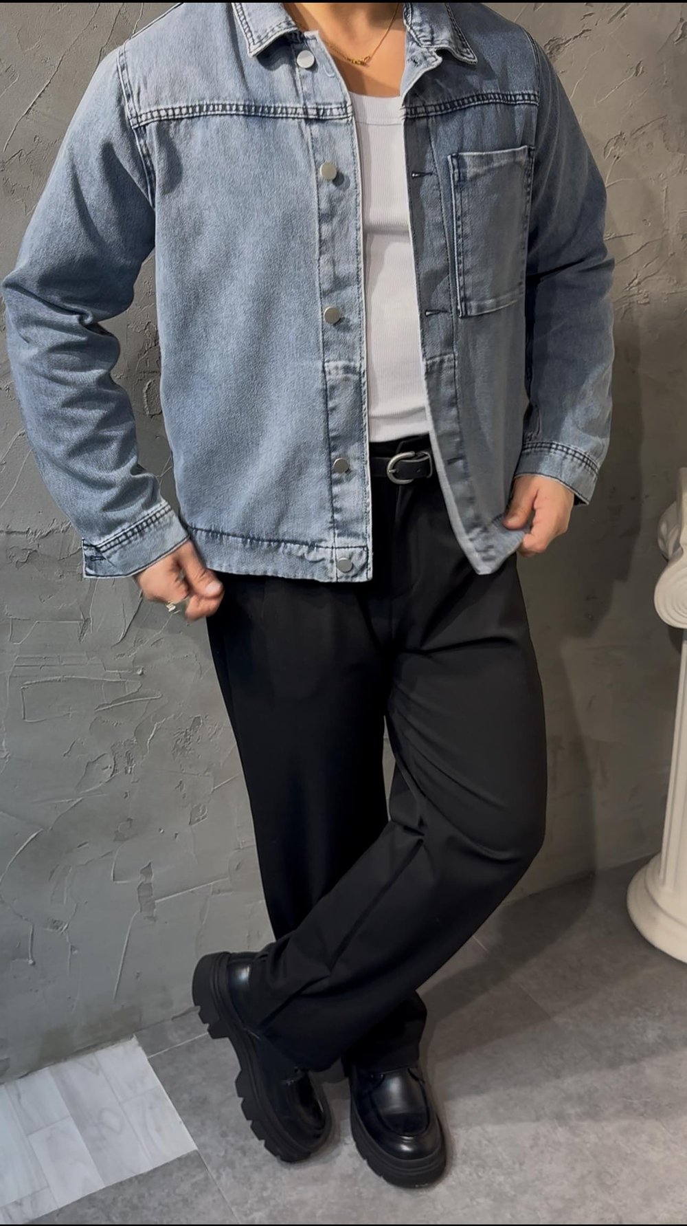 DENIM EFFECT CEPLİ OVERSHİRT KOT CEKET ( AÇIK MAVİ DENIM )