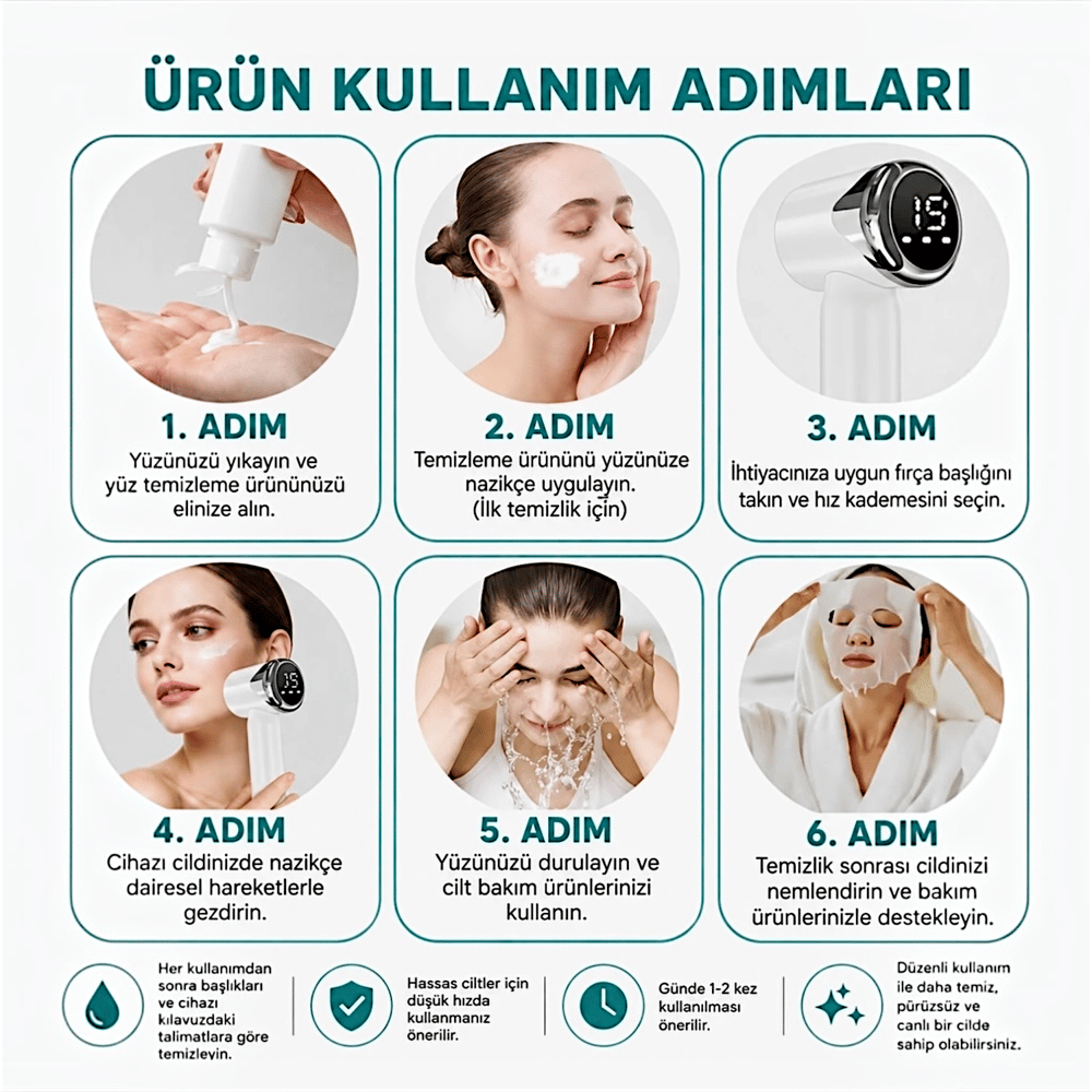  Yüz Temizleme Bakım Masaj Cihazı 15 Kademeli LED Ekran Peeling Cilt Bakımı Şarjlı