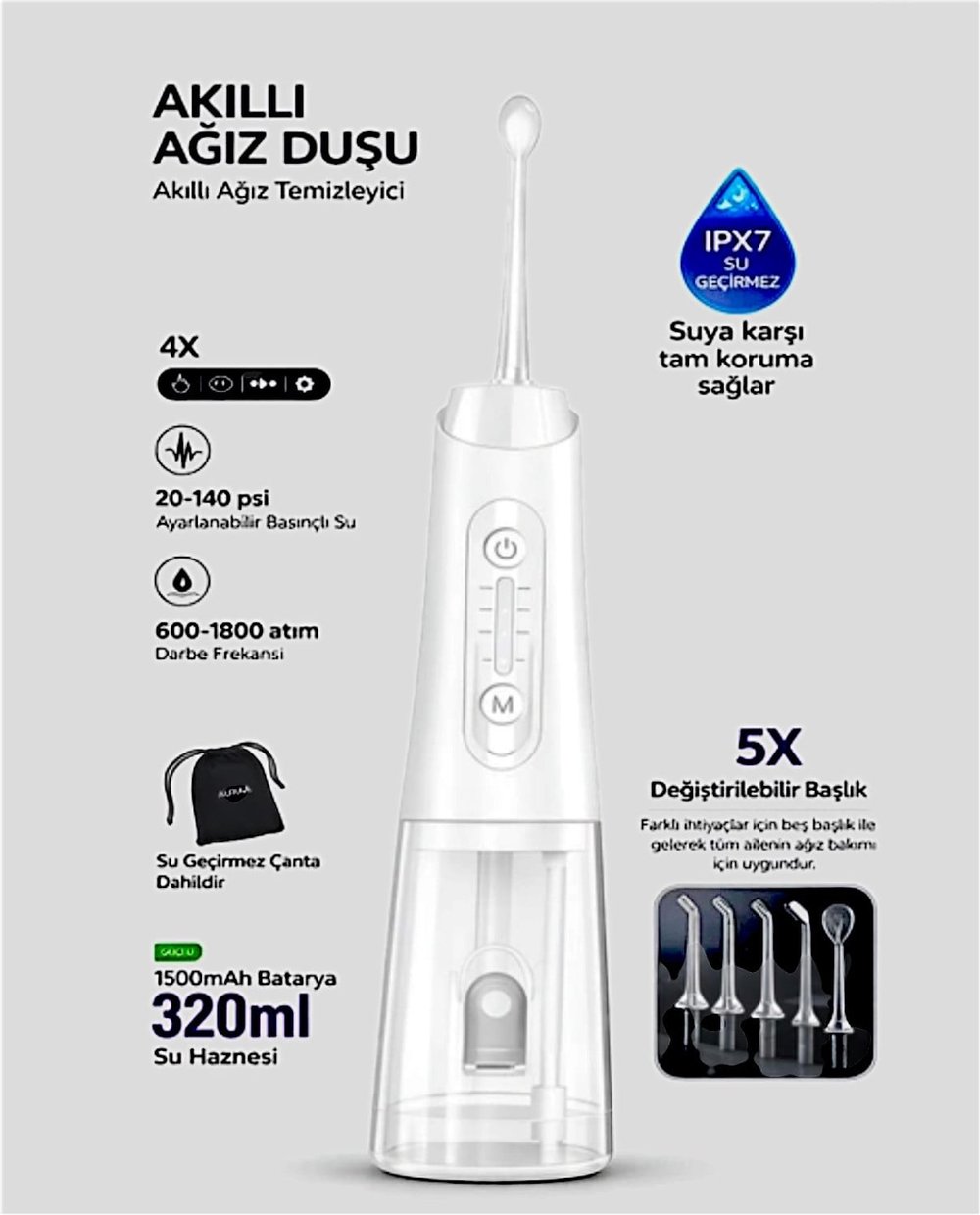 AMF11 Auhma Smart Akıllı Ağız Duşu Çoklu Hız Ayarlı Siyah