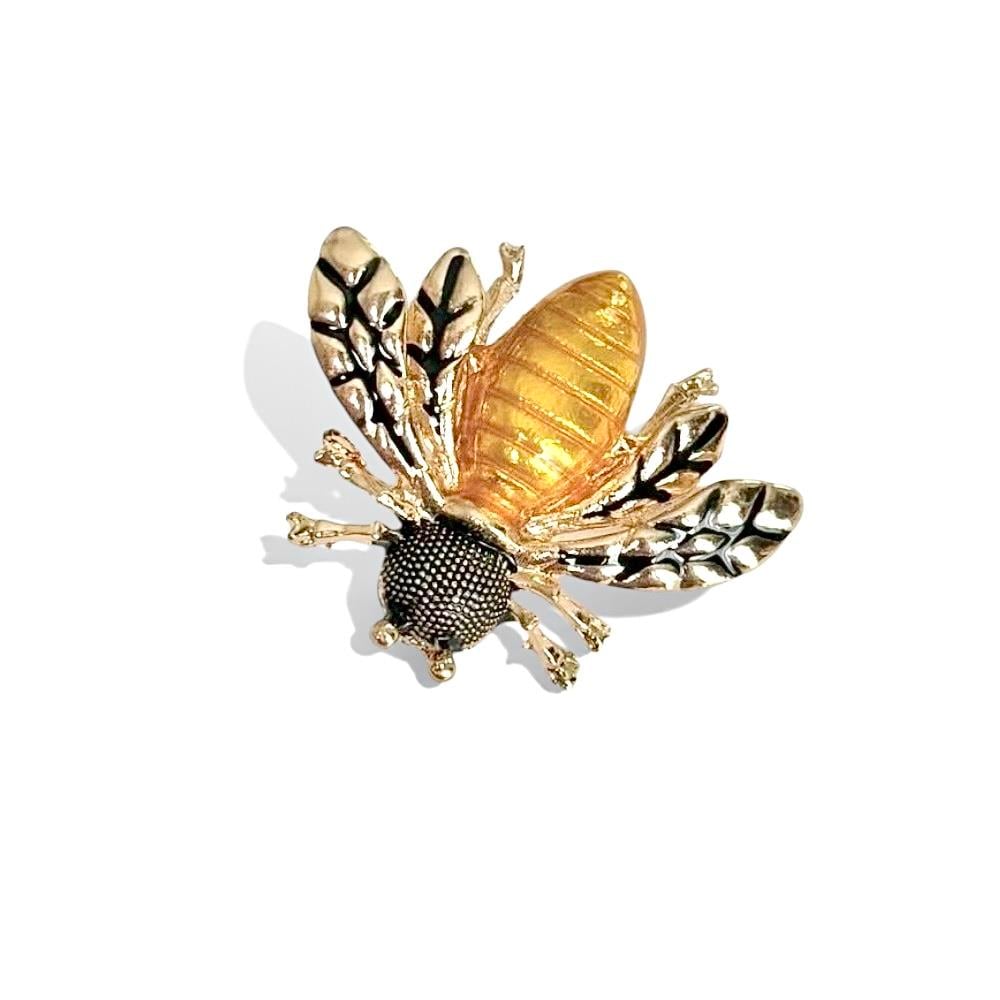 Arı  Broş (4 cm) Mineli Gold Renk