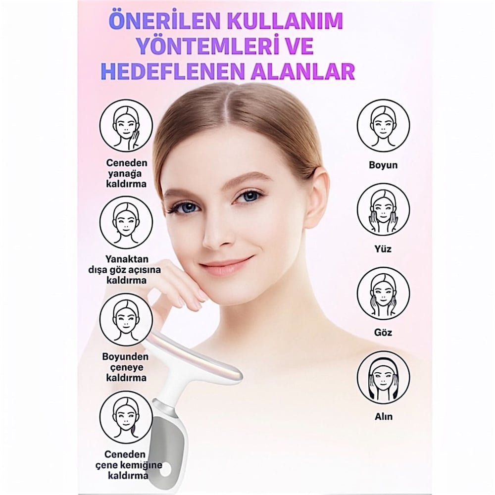 Auhma AHB-02 Yüz Boyun Sıkılaştırma  Cilt Gençleştirme Bakım Cihazı  Mavi Kırmızı Mor Led Işıklı 