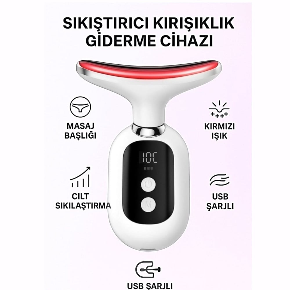 Auhma AHB-02 Yüz Boyun Sıkılaştırma  Cilt Gençleştirme Bakım Cihazı  Mavi Kırmızı Mor Led Işıklı 