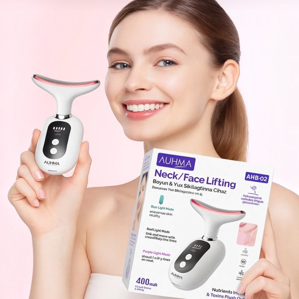 Auhma AHB-02 Yüz Boyun Sıkılaştırma  Cilt Gençleştirme Bakım Cihazı  Mavi Kırmızı Mor Led Işıklı 