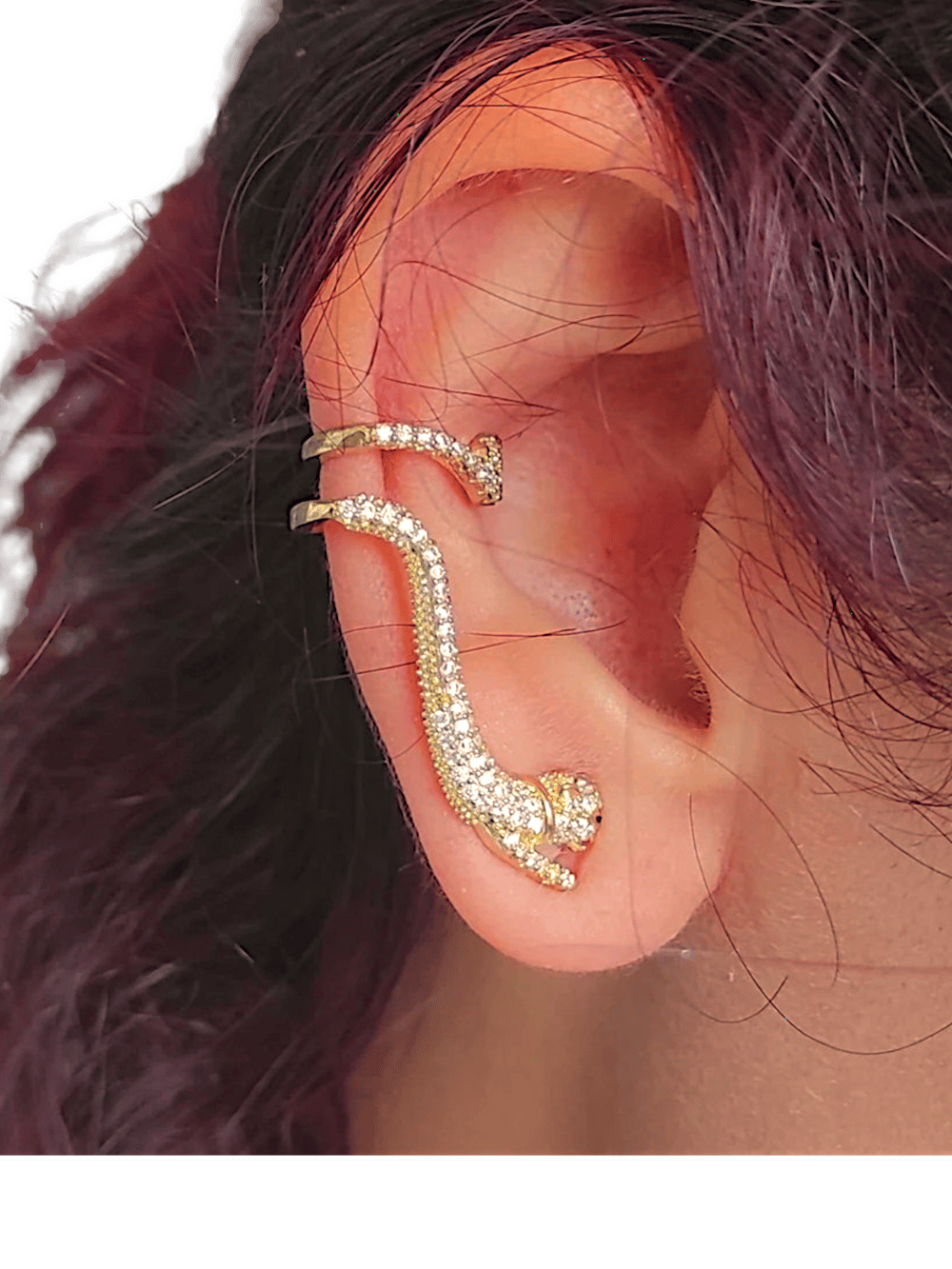 Earcuff Çelik Zirkon Taşlı Kaplan Model Gold Renk Kıkırdak Küpe