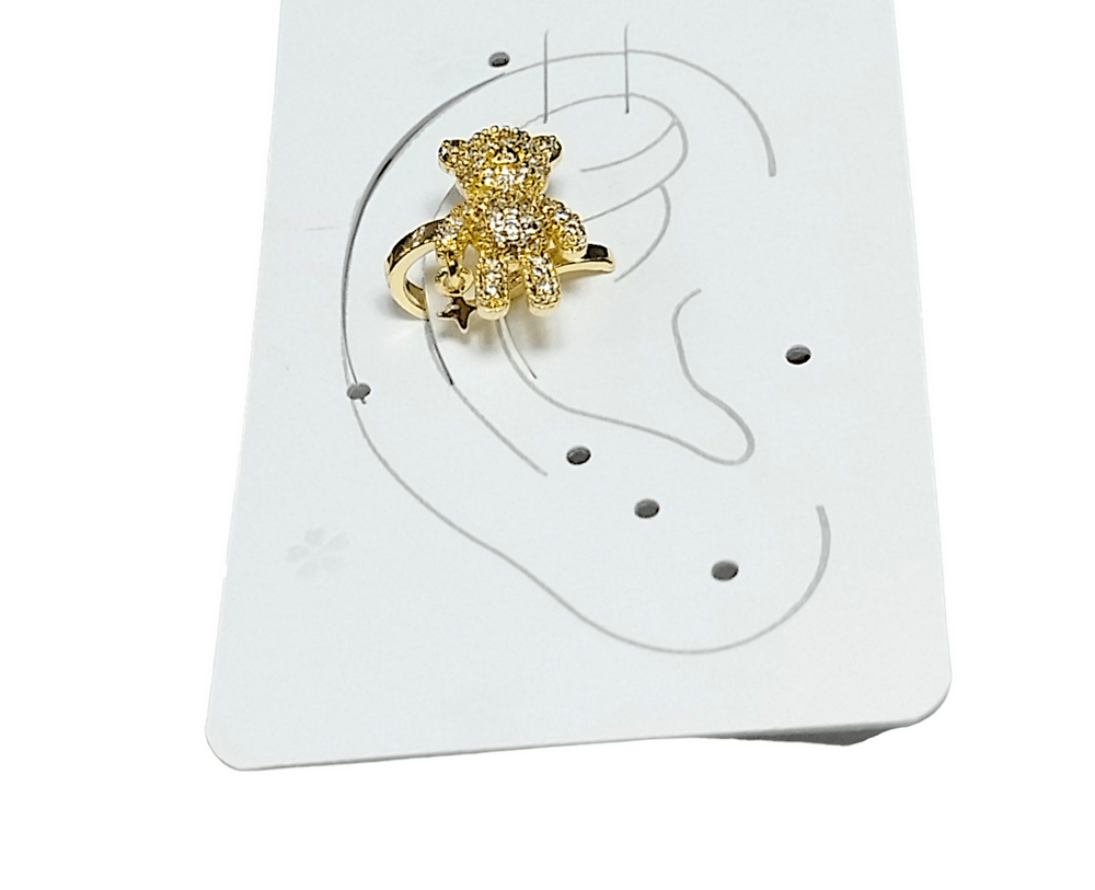 Earcuff Çelik Zirkon Taşlı Teddy Model Altın Renk Kıkırdak Küpe