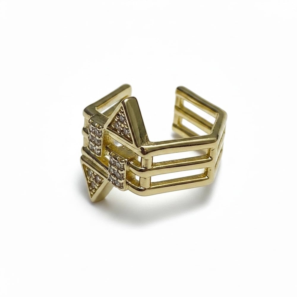 Earcuff Sıkıştırmalı Çelik Kıkırdak Küpe Geometrik Zirkon Taşlı  Altın Renk         
