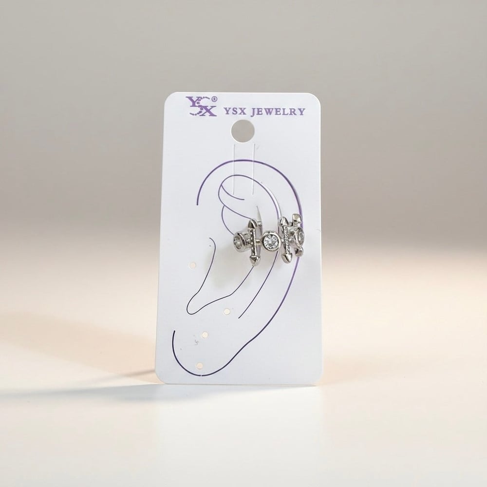 Earcuff Sıkıştırmalı Çelik Kıkırdak Küpe 3 Tek Taşlı Ok Figürlü Gümüş Renk         