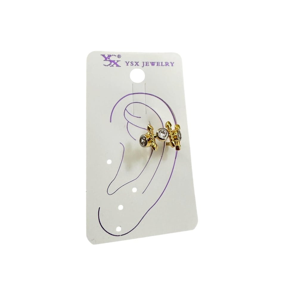 Earcuff Sıkıştırmalı Çelik Kıkırdak Küpe 3 Tek Taşlı Ok Figürlü Altın Renk         