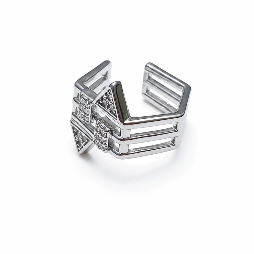 Earcuff Sıkıştırmalı Çelik Kıkırdak Küpe Geometrik Zirkon Taşlı Gümüş Renk         