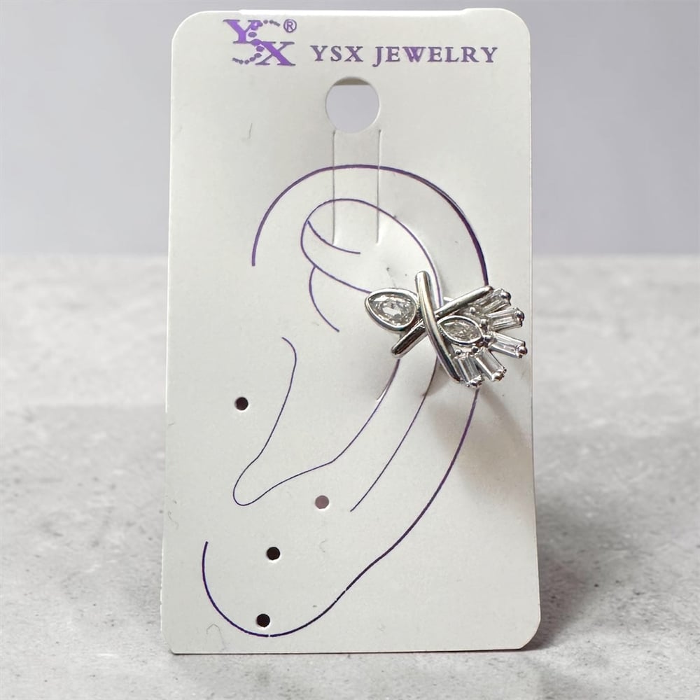 Earcuff Sıkıştırmalı Çelik Kıkırdak Küpe Baget Taşlı X Gümüş Renk         