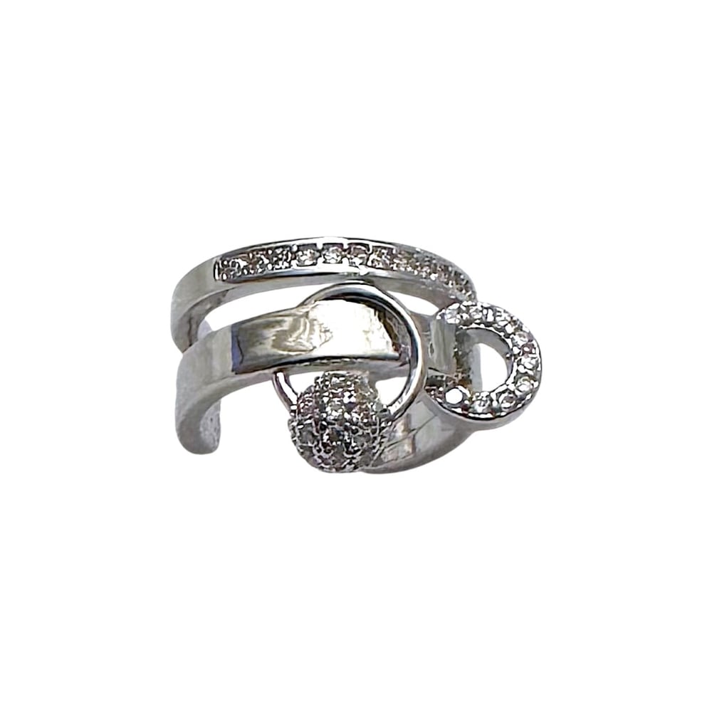 Earcuff Sıkıştırmalı Çelik Kıkırdak Küpe Çift Sıra Bantlı Halka Detaylı Zirkon Taşlı Gümüş Renk         