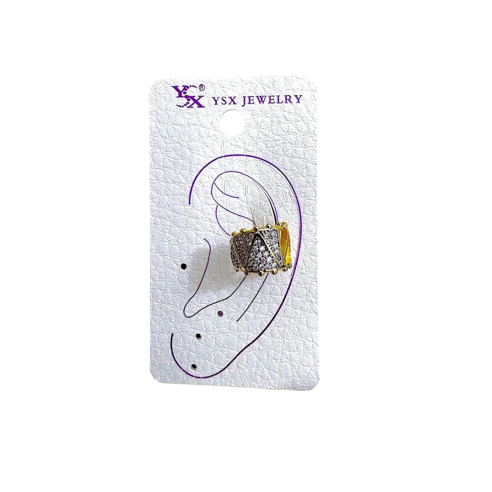 Earcuff Sıkıştırmalı Çelik Kıkırdak Küpe Üçgen Desenli Zirkon Taşlı Altın Renk         