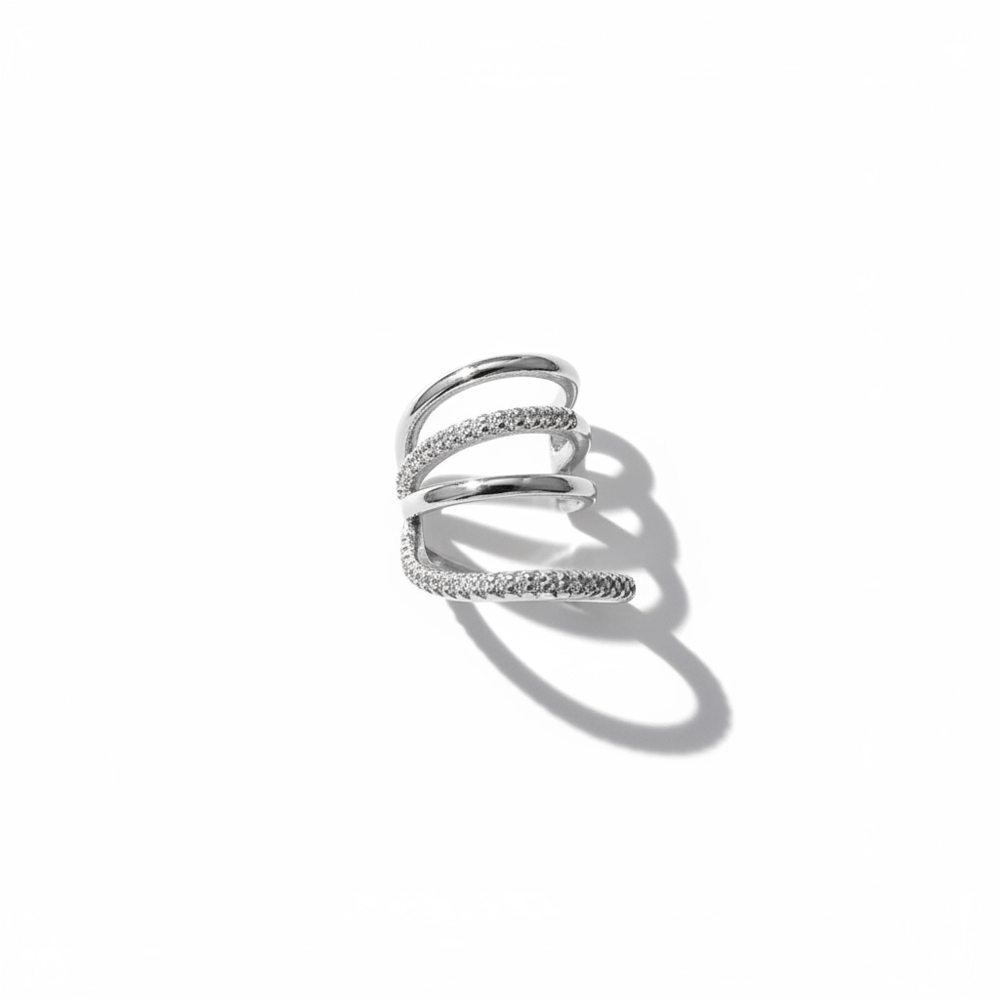 Earcuff Sıkıştırmalı Çelik Kıkırdak Küpe Çoklu Halka Görünümlü Gümüş Renk         