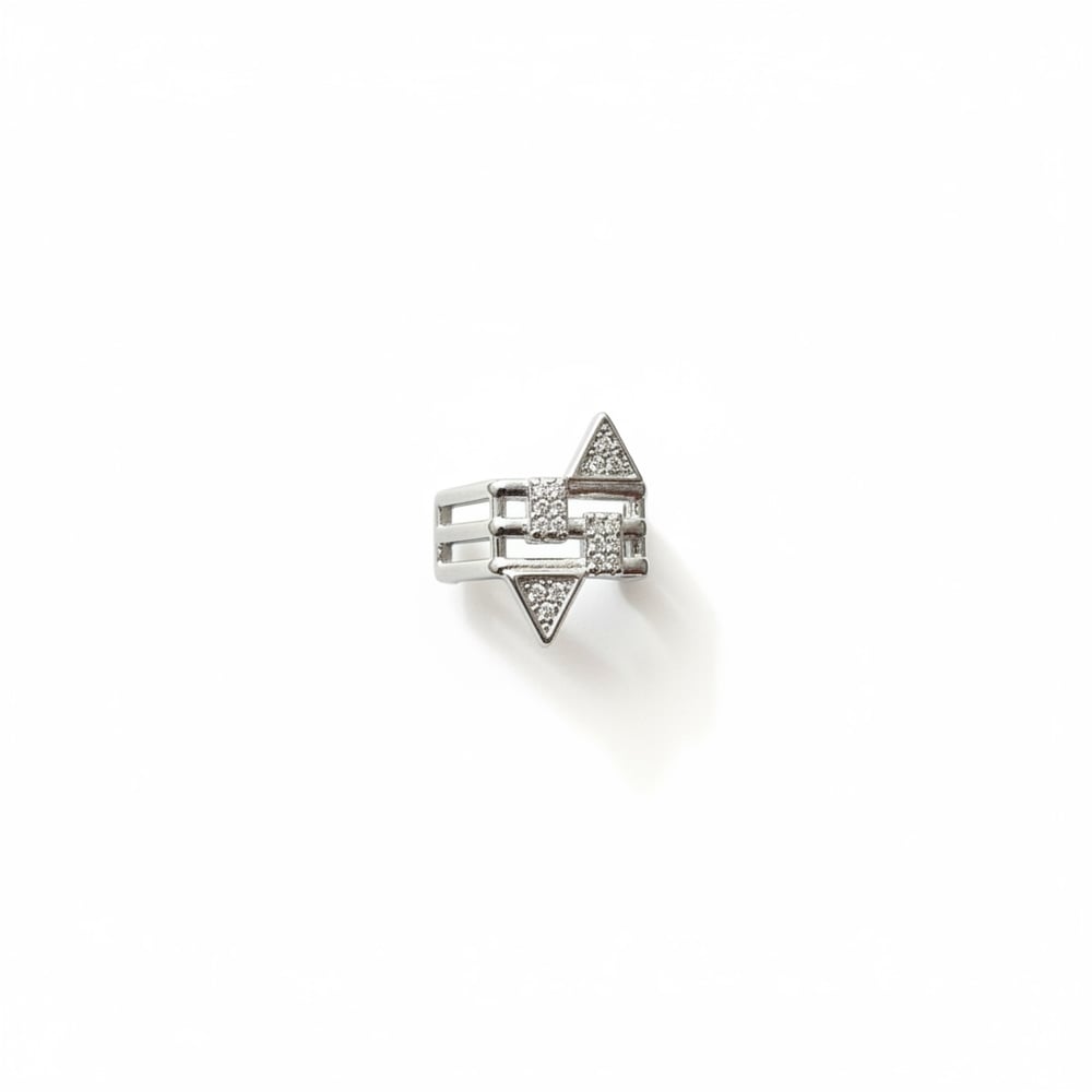 Earcuff Sıkıştırmalı Çelik Kıkırdak Küpe Geometrik Zirkon Taşlı Gümüş Renk         