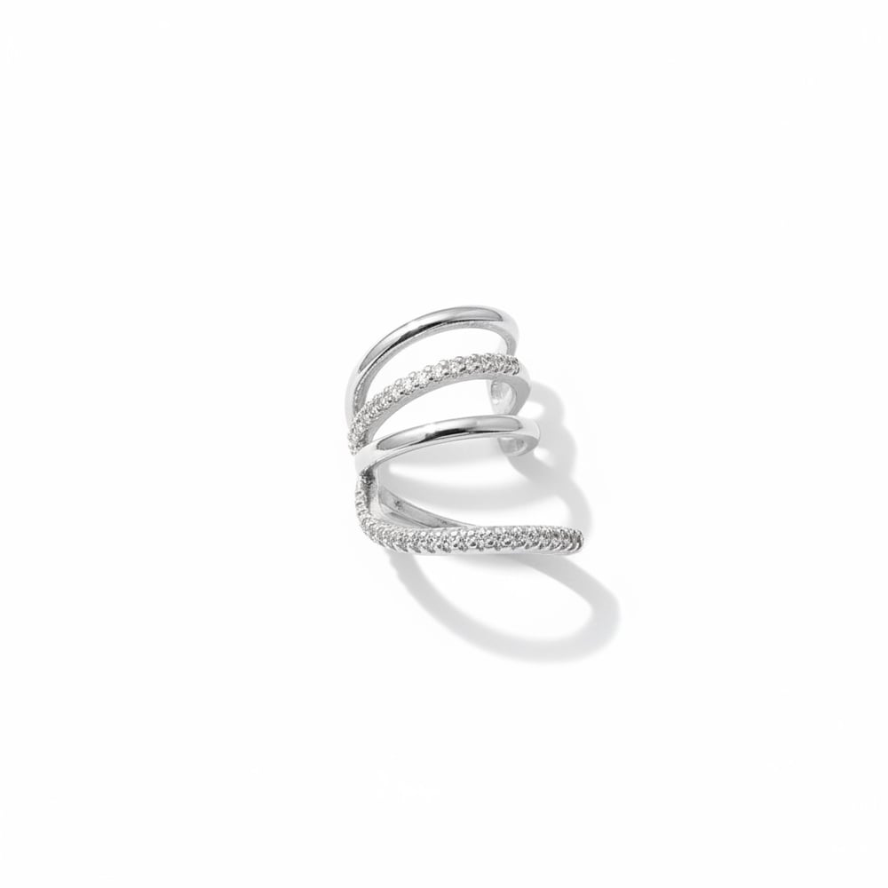 Earcuff Sıkıştırmalı Çelik Kıkırdak Küpe Çoklu Halka Görünümlü Gümüş Renk         