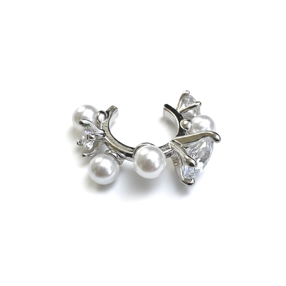 Earcuff Sıkıştırmalı Pirinç Kıkırdak Küpe İncili Taşlı Gümüş Renk         
