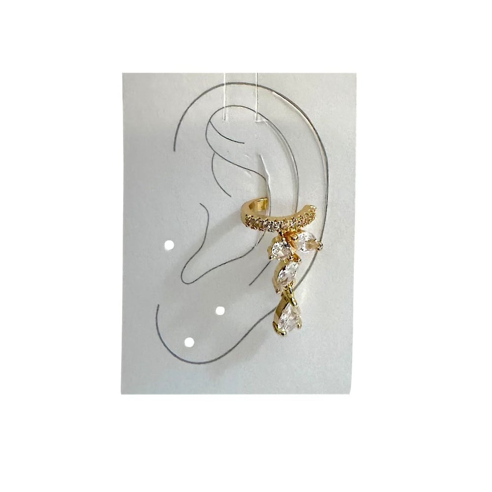 Earcuff Sıkıştırmalı Pirinç Kıkırdak Küpe Damla Kesim Baget Taş Sallantılı Altın Renk         