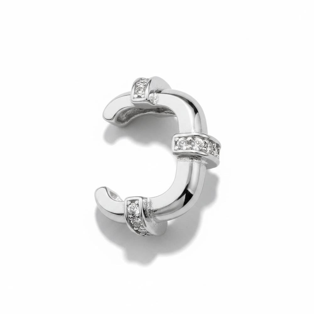 Earcuff Sıkıştırmalı Pirinç Kıkırdak Küpe Kare Zirkon Taşlı Gümüş  Renk         