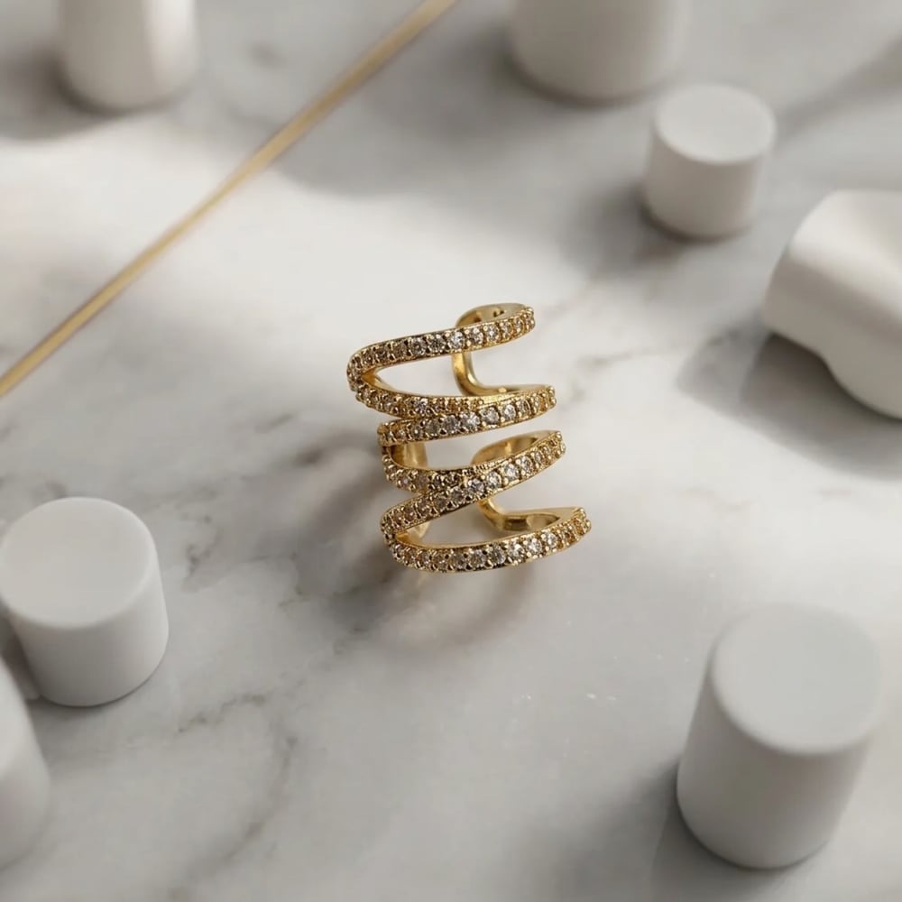 Earcuff Sıkıştırmalı Pirinç Kıkırdak Küpe Sarmal Zirkon Taşlı Altın Renk         