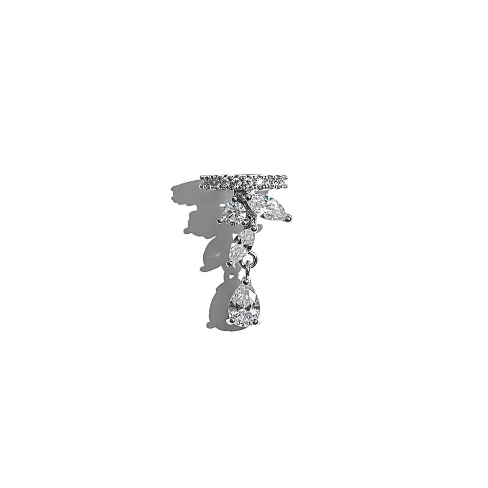 Earcuff Sıkıştırmalı Pirinç Kıkırdak Küpe Damla Kesim Baget Taş Sallantılı Gümüş Renk         
