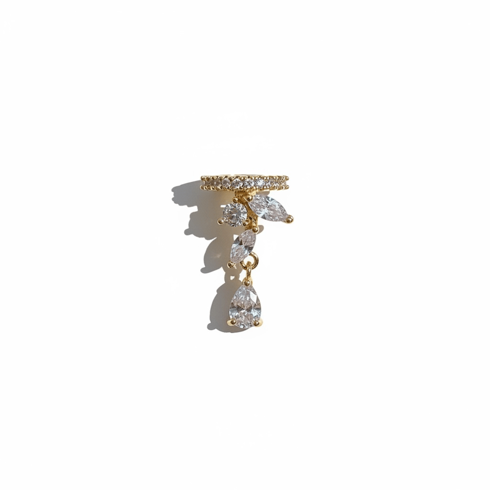 Earcuff Sıkıştırmalı Pirinç Kıkırdak Küpe Damla Kesim Baget Taş Sallantılı Altın Renk         