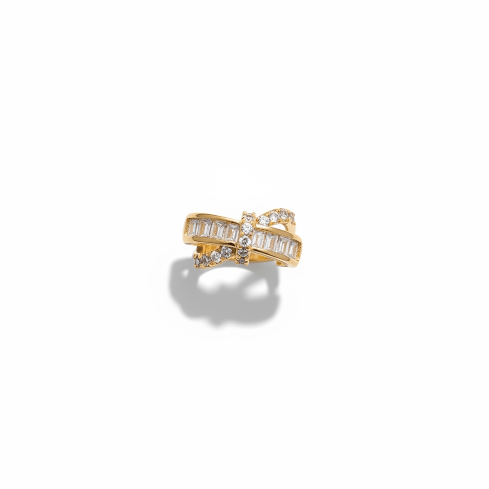 Earcuff Sıkıştırmalı Pirinç Kıkırdak Küpe Tek Sıra Baget Zirkon Taşlı Altın Renk         