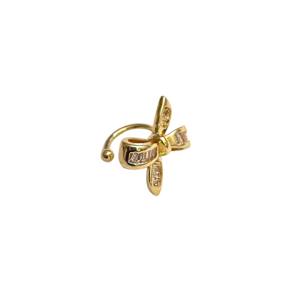 Earcuff Sıkıştırmalı Pirinç Kıkırdak Küpe Baget Taşlı Fiyonk  Altın Renk         